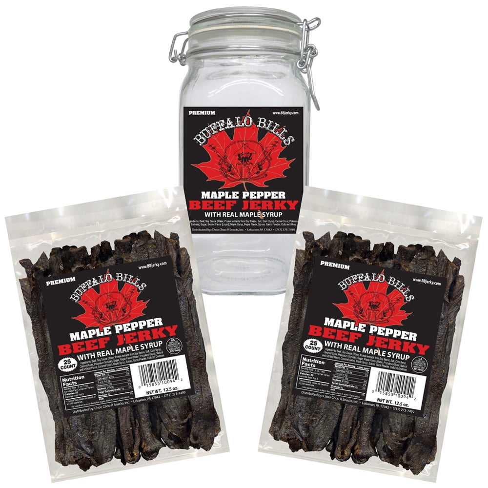 Buffalo Bills Maple Pepper Beef Jerky 2 Bag Starter Kit (2 bags and 1 jar)