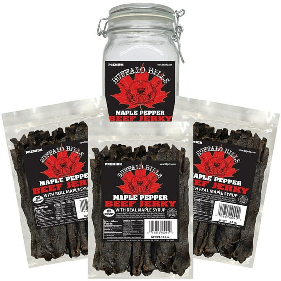 Buffalo Bills Maple Pepper Beef Jerky 3 Bag Starter Kit (3 bags and 1 jar)