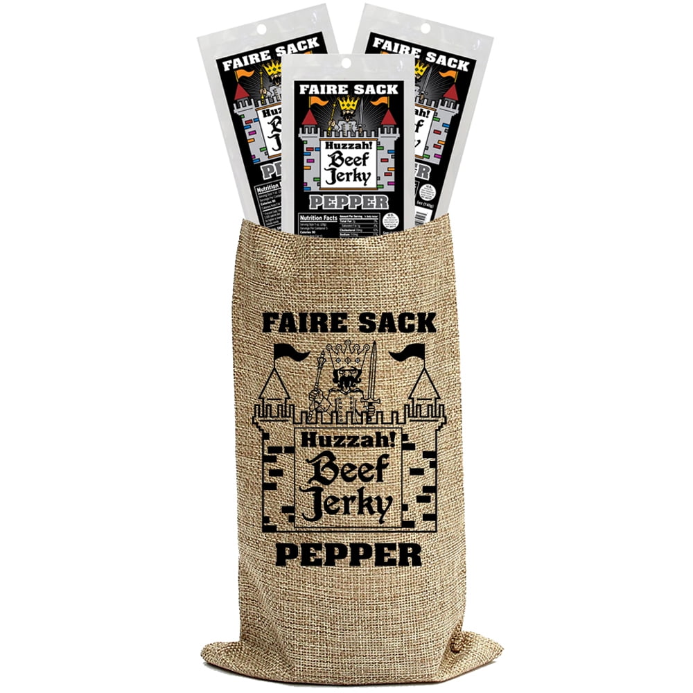 Buffalo Bills Pepper 5oz Faire Sack Huzzah Beef Jerky in Burlap Wine Bag (3 packs pepper beef jerky)