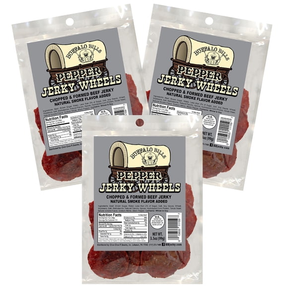 Buffalo Bills Pepper Beef Jerky Wheels (Circles) - Three 3.5oz Packs