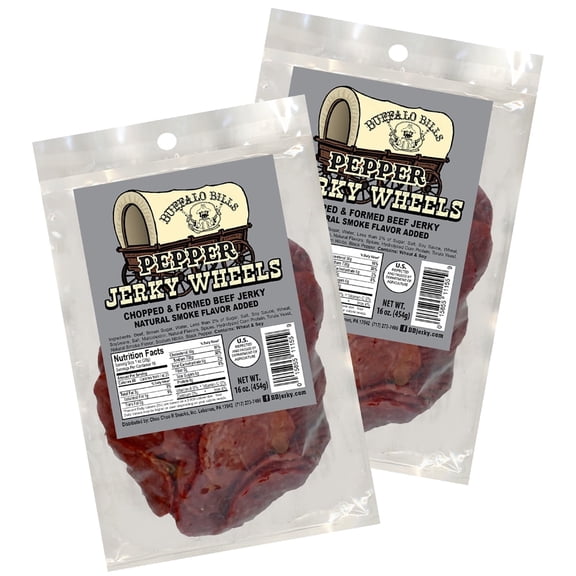 Buffalo Bills Pepper Beef Jerky Wheels (Circles) - Two 16oz Packs