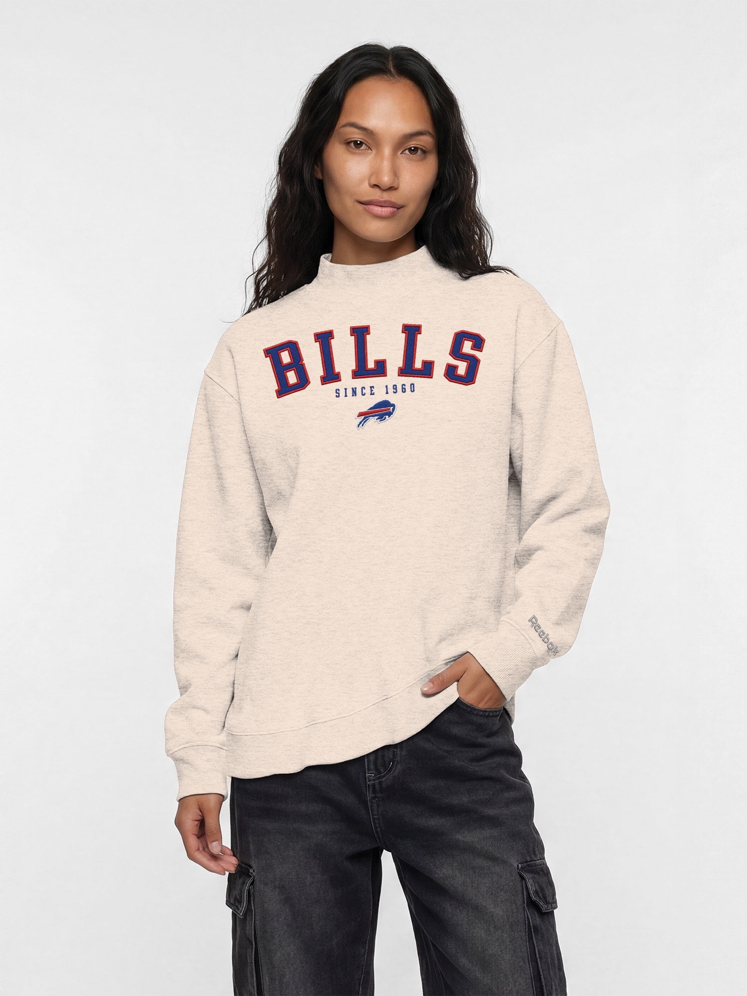 Buffalo Bills Reebok Womens Oat Mock Neck Oversized Tunic Sweatshirt