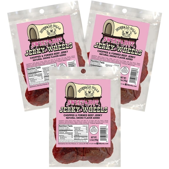 Buffalo Bills Sweet & Spicy Beef Jerky Wheels (Circles) - Three 3.5oz Packs