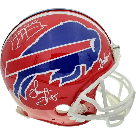 Buffalo Bills Team Greats Autographed Authentic Proline Full Size Red Helmet With 3 Signatures Including Jim Kelly, Thurman Thomas & Andre Reed Beckett BAS 185862