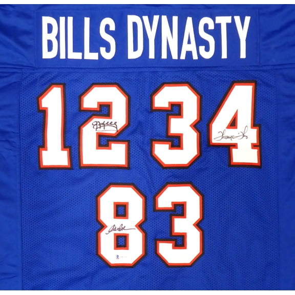 Buffalo Bills Team Greats Autographed Blue Jersey With 3 Signatures Including Jim Kelly, Thurman Thomas & Andre Reed Beckett BAS 191972