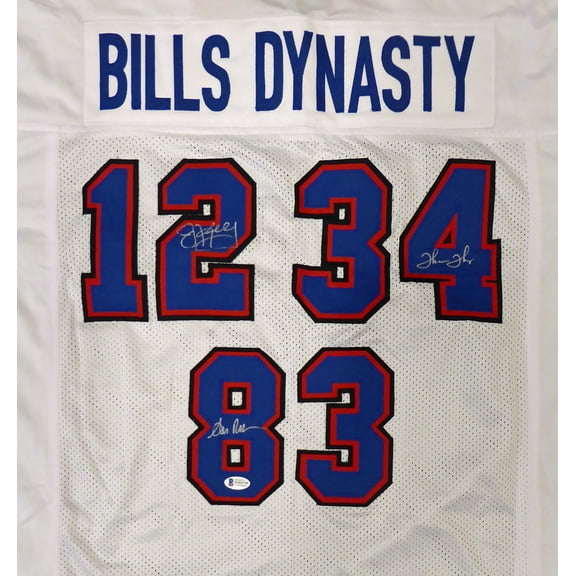 Buffalo Bills Team Greats Autographed White Jersey With 3 Signatures Including Jim Kelly, Thurman Thomas & Andre Reed Beckett BAS 191973