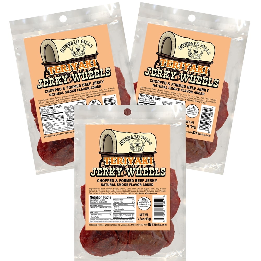 Buffalo Bills Teriyaki Beef Jerky Wheels (Circles) - Three 3.5oz Packs