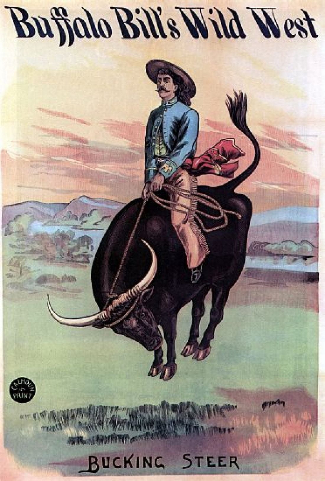 Buffalo Bills Wild West Bucking Steer Circus Canvas Art - (18 x 24)