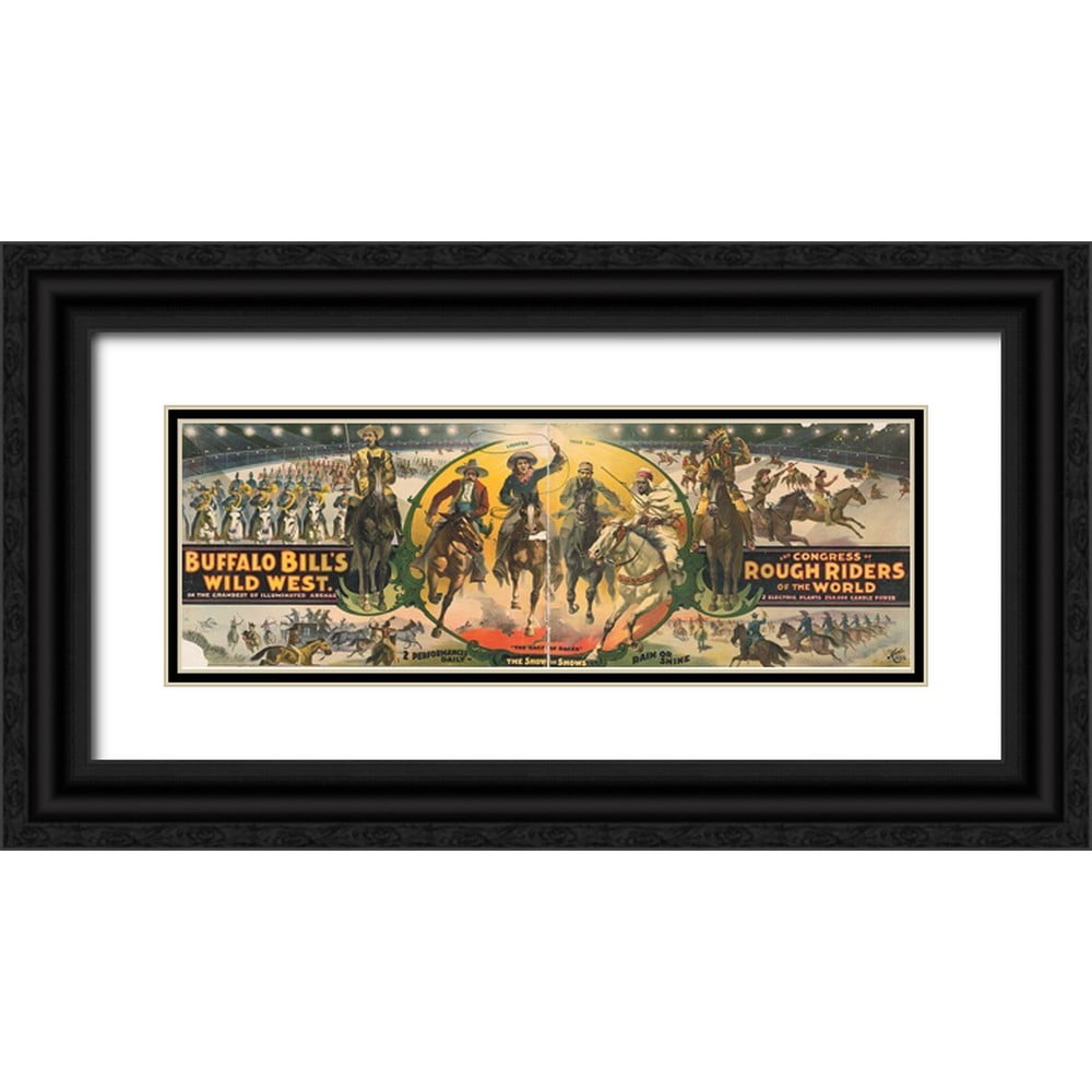 Buffalo Bills Wild West Show Poster 24x11 Black Ornate Wood Framed with