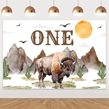 Buffalo Bison 1st Birthday Decorations Bison 1st Birthday Backdrop Wild Animal Mountain Cactus Photography Background for Western Theme Highland Cow Birthday Party Supplies Photo Booth Props 5x3ft