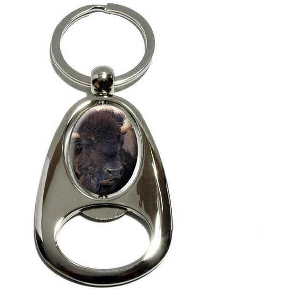 Buffalo, Bison, Chrome Plated Metal Spinning Oval Design Bottle Opener ...