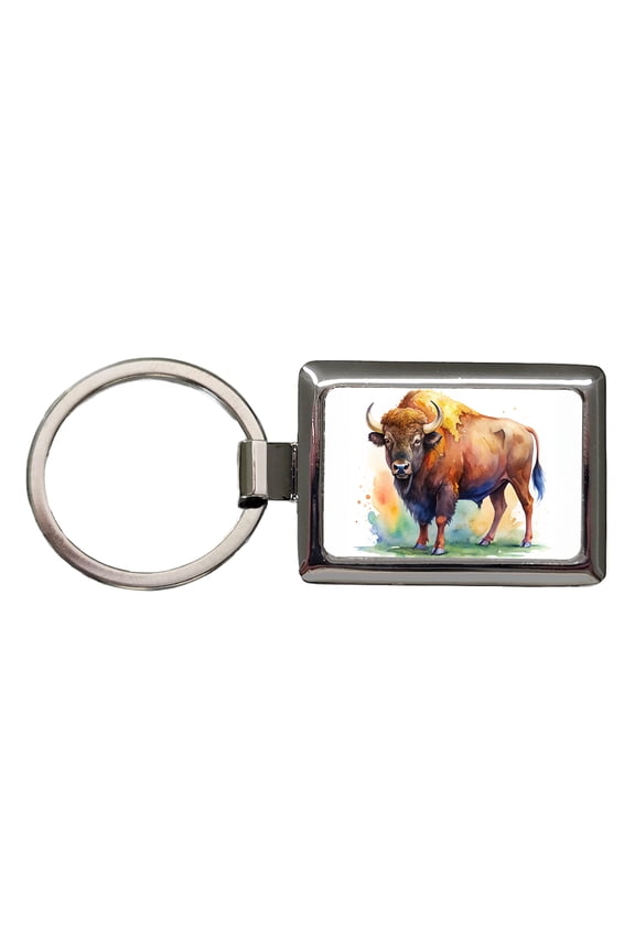 Buffalo Bison Watercolor Metal Rectangle Keychain