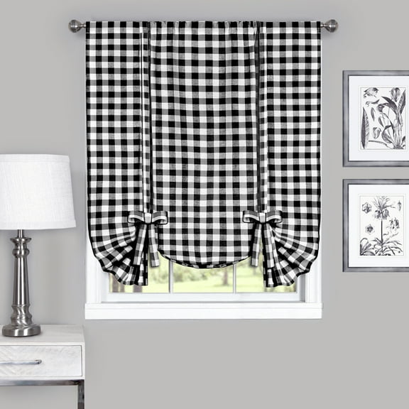 Buffalo Black Plaid Modern Window Curtain Panel : 42" x 63" Tie Up Shade