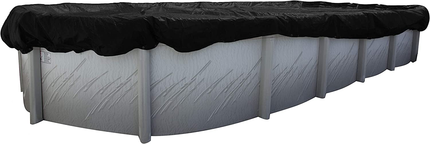 Heavy Duty Black and Blue Oval Pool Cover with UV Protection, 21 x 41 ft