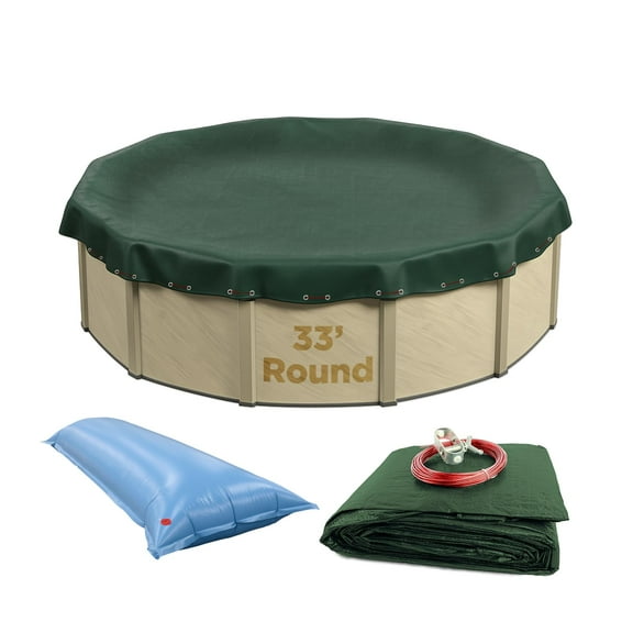 Buffalo Blizzard Round Polyethylene Green Ripstopper Winter Cover with Air Pillow, 33'