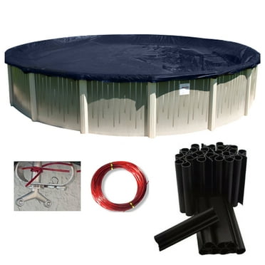 Buffalo Blizzard Deluxe Plus Blue/Black Round Winter Cover with Wind Guard Clips, 21'