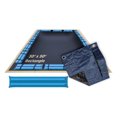 Buffalo Blizzard Deluxe Blue/Black Rectangle Winter Swimming Pool Cover and Water Bag Kit, 30' x 50'