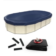 Buffalo Blizzard Deluxe Plus Blue/Black Oval Winter Cover with Wind Guard Clips, 16 x 32