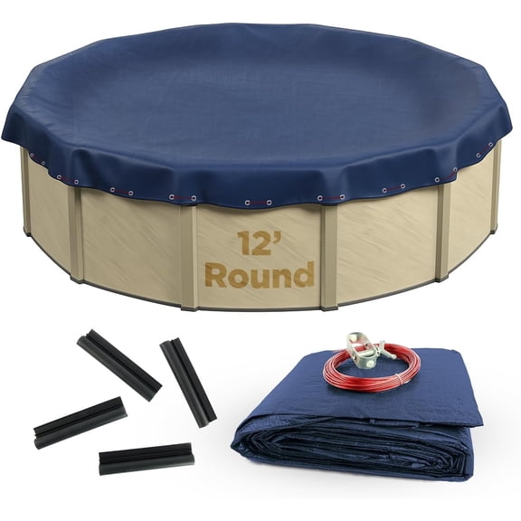 Buffalo Blizzard Deluxe Plus Blue/Black Round Winter Cover with Wind Guard Clips, 12'