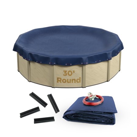 Buffalo Blizzard Deluxe Plus Blue/Black Round Winter Cover with Wind Guard Clips, 30'