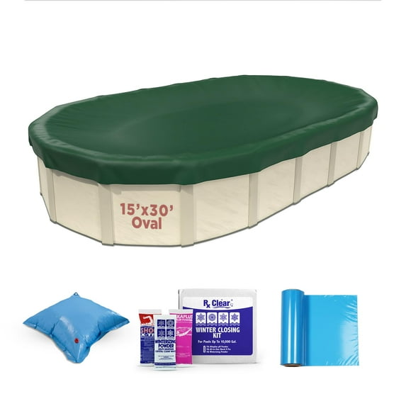 Buffalo Blizzard Green Oval Ripstopper Winter Swimming Pool Cover with Closing Kit, 15' x 30'