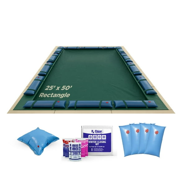 Buffalo Blizzard Green Rectangle Ripstopper Winter Swimming Pool Cover with Closing Kit, 25' x 50'