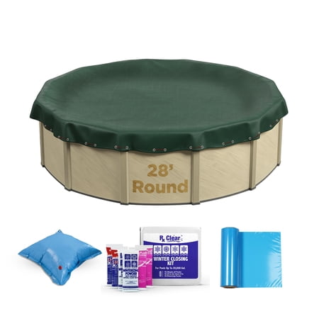 Buffalo Blizzard Green Round Ripstopper Winter Swimming Pool Cover with Closing Kit, 28'