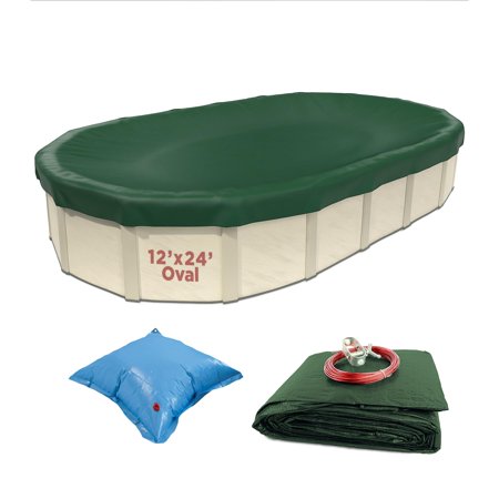 Buffalo Blizzard Oval Polyethylene Green Ripstopper Winter Cover with Air Pillow, 12' x 24'