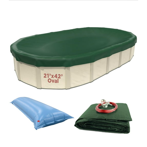 Buffalo Blizzard Oval Polyethylene Green Ripstopper Winter Cover with Air Pillow, 21' x 42'