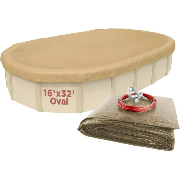 Buffalo Blizzard Oval Supreme Plus Tan/Silver Winter Swimming Pool Cover, 16' x 32'