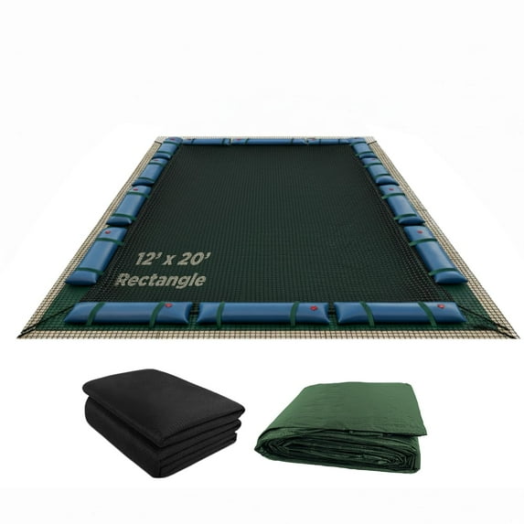 Buffalo Blizzard Rectangle Supreme Green/Black Winter Pool Cover with Leaf Net, 18' x 40'