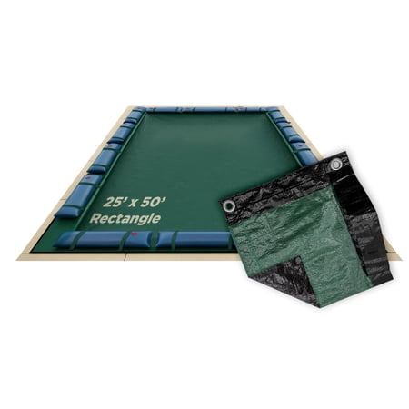 Buffalo Blizzard Supreme Plus Green/Black Rectangular Winter Cover with Waterbag Kit, 25' x 50'