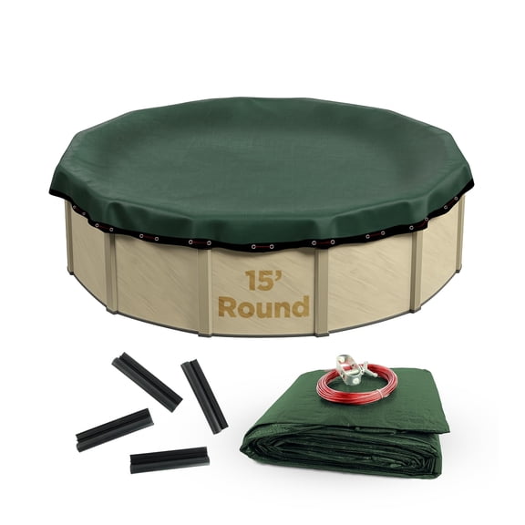Buffalo Blizzard Supreme Plus Green/Black Round Winter Swimming Pool Cover with Cover Clips, 15'