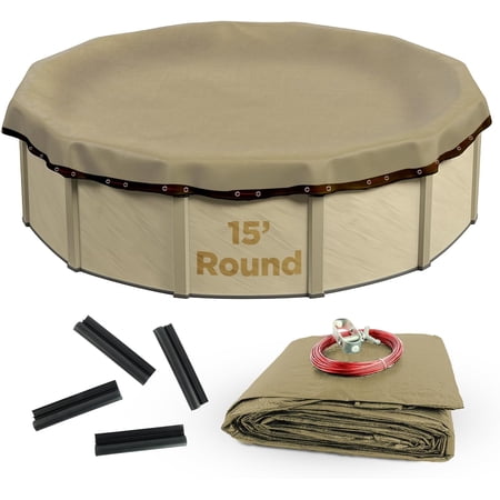Buffalo Blizzard Supreme Plus Tan/Silver Round Winter Swimming Pool Cover with Cover Clips, 15'