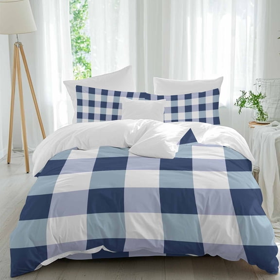 Buffalo Blue Plaid Comforter Set California King Size, Spring Simple Pattern Soft Bedding Set for Man Woman, 4 Pieces Duvet Cover Set with Fitted Sheet, 2 Pillowcases