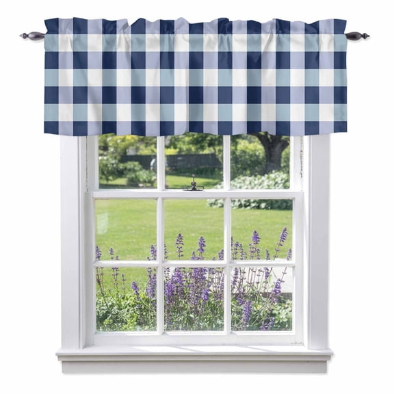 Buffalo Blue Plaid Valance Curtain Spring Simple Pattern Window Valances Rod Pocket Short Curtains Window Treatments for Kitchen Bedroom Bathroom Laundry 42" x 18"