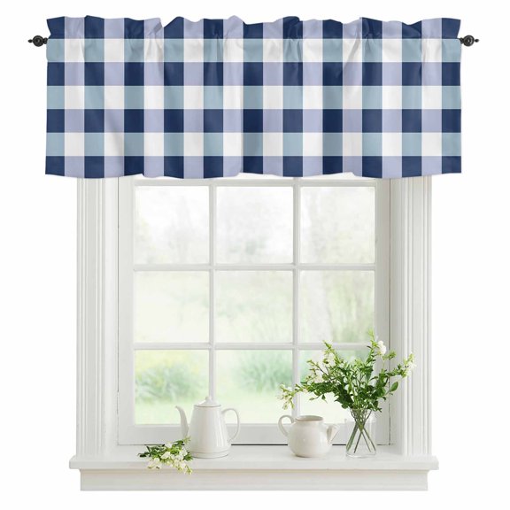Buffalo Blue Plaid Valances for Windows, Spring Simple Pattern Valance Rod Pocket Window Treatments Curtains for Kitchen Small Windows Living Room Bedroom Bathroom 56"x16"