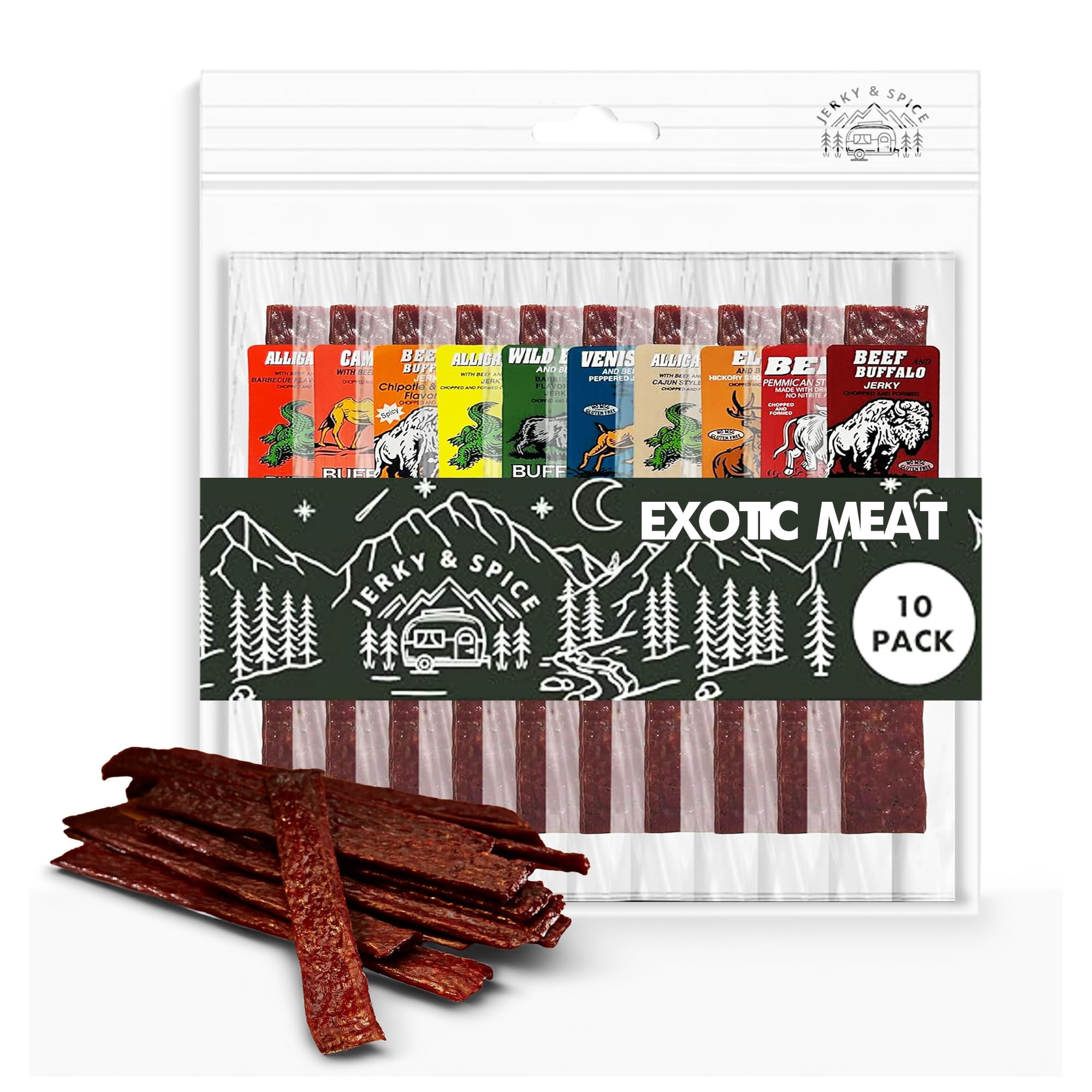 Buffalo Bob's Exotic Jerky (10 MDA05 Pack) | Meat Snack Variety Set