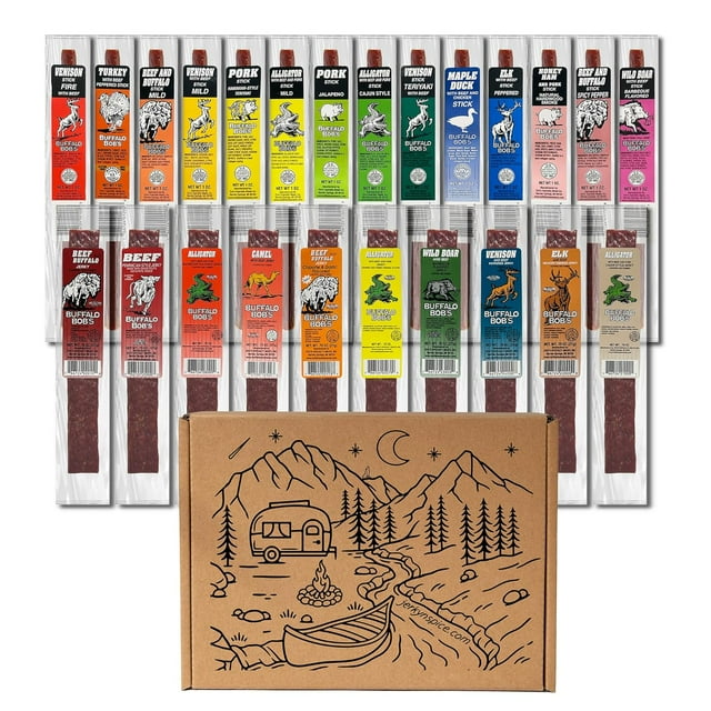 Buffalo Bob's Wild Game Meat (24 pack), Ultimate Exotic Jerky Gift Box