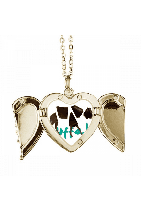 Buffalo Body Rips Horns Art Deco Fashion Folded Wings Peach Heart Pendant Necklace