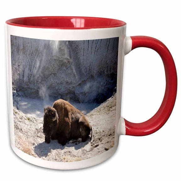 3drose, Buffalo by the Mud Volcano at Yellowstone, 11oz Two-tone Red Mug