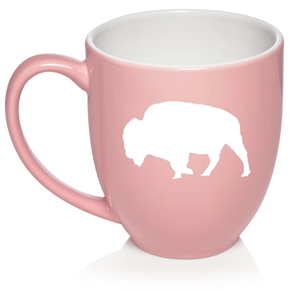 Buffalo Ceramic Coffee Mug Tea Cup Gift for Her, Him, Men, Women, Brother, Sister, Wife, Husband, Girlfriend, Boyfriend, Friend, Mom, Dad, Birthday, Grandma, Grandpa, Bison, Farmer (16oz Light Pink)