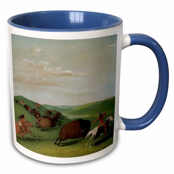 3drose, Buffalo Chase with Bows and Lances by George Catlin American West, 15oz Two-tone Blue Mug