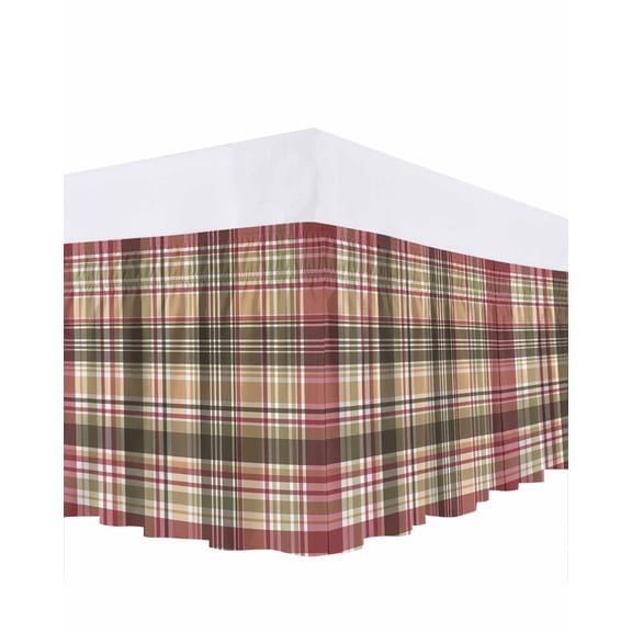 Buffalo Check Bed Skirt Plaid Brown Plaid Vintage Retro Country Bed Skirts Queen Size 16 Inch Drop, Wrap Around Dust Ruffle Bedskirt with Adjustable Elastic Belt for Queen Size Beds