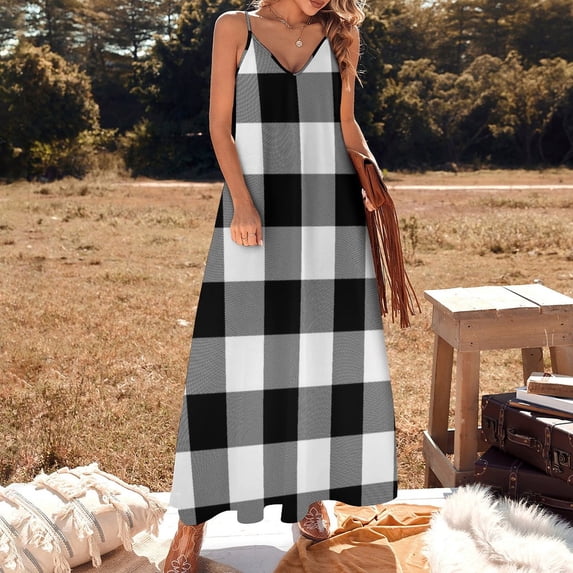 Buffalo Check Black And White Plaid Wide Stripes Sleeveless Dress Dress for pregnant women evening dress