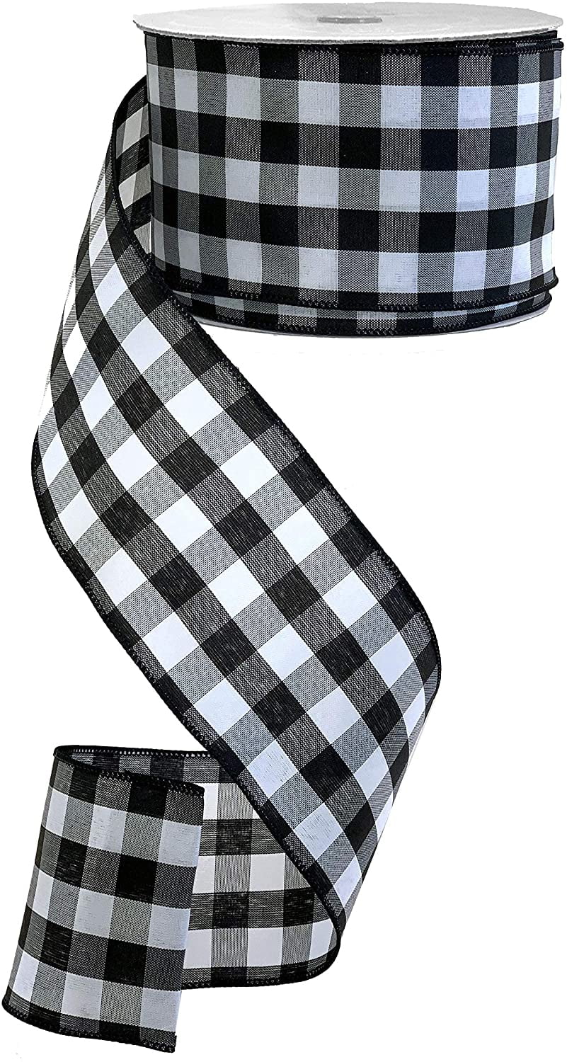Buffalo Check Black White Ribbon - 4" x 50 Yards, Wired Edge Plaid, Wreath, Farmhouse Decor, Garland, Presents, Gift Basket, Wrapping, Ribbons for Crafts, Christmas Ribbon