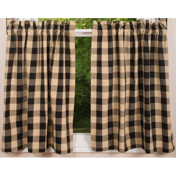 Buffalo Check Black and Tan 72" x 36" Cotton Curtain Curtain Tiers by Primitive Home Decors