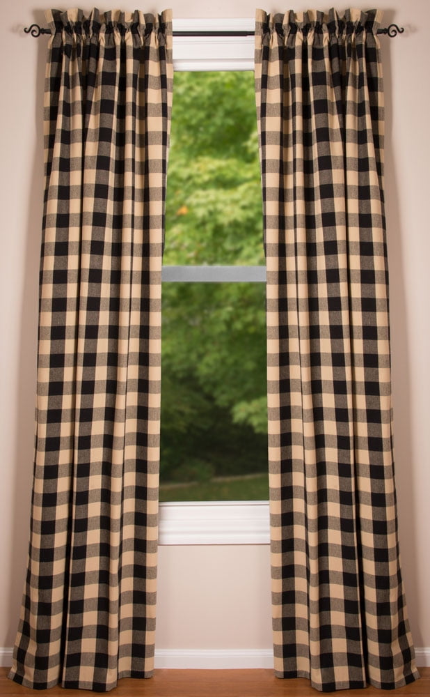 Buffalo Check Black and Tan 72" x 84" Lined Cotton Drapery Panels by