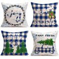 thumbnail image 1 of Buffalo Check Christmas Decorations Set of 4 Throw Pillow Covers Blue White Truck with Christmas Tree Reindeer Joy Believe Pillow Cases Cotton Linen 18x18 Inch Winter Snowflake Pillowcase, 1 of 6