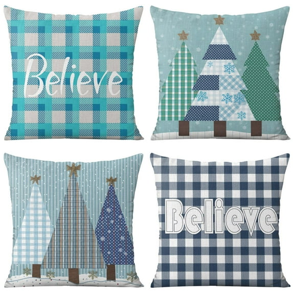 Buffalo Check Christmas Tree Truck Throw Pillow Case Modern Square Cushion Covers Set of 4 Christmas Pillowcase for Indoor Home Bedroom